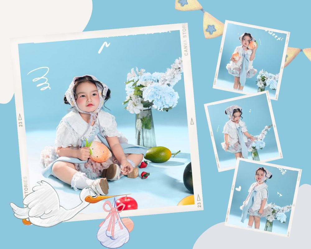 Chụp ảnh cho bé concept cô bé quàng khăn xanh